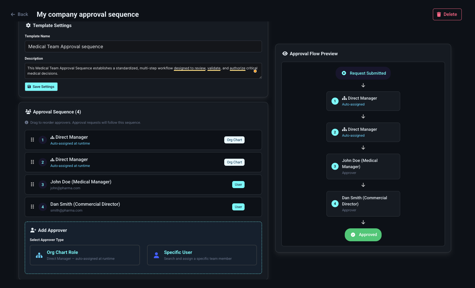 Approval sequence configuration screenshot in REVO Approval Workflows
