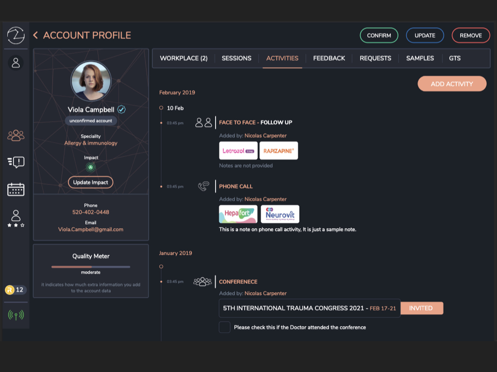 REVO physician persuasion workflow showing HCP activity.