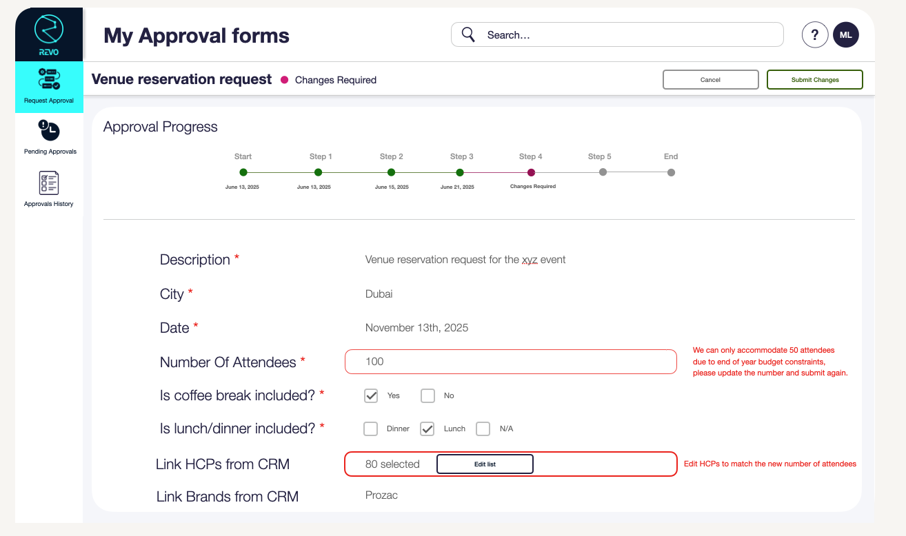 Approval workflow screenshot